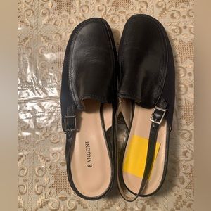 Rangoon Black back strap wedge shoe size 10